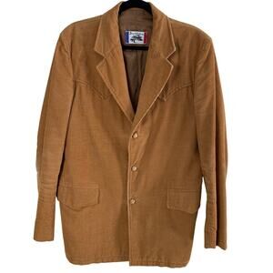 Vintage Size 46R 70s Western Style Corduroy Blazer Sport Coat Jacket Cognac Tan